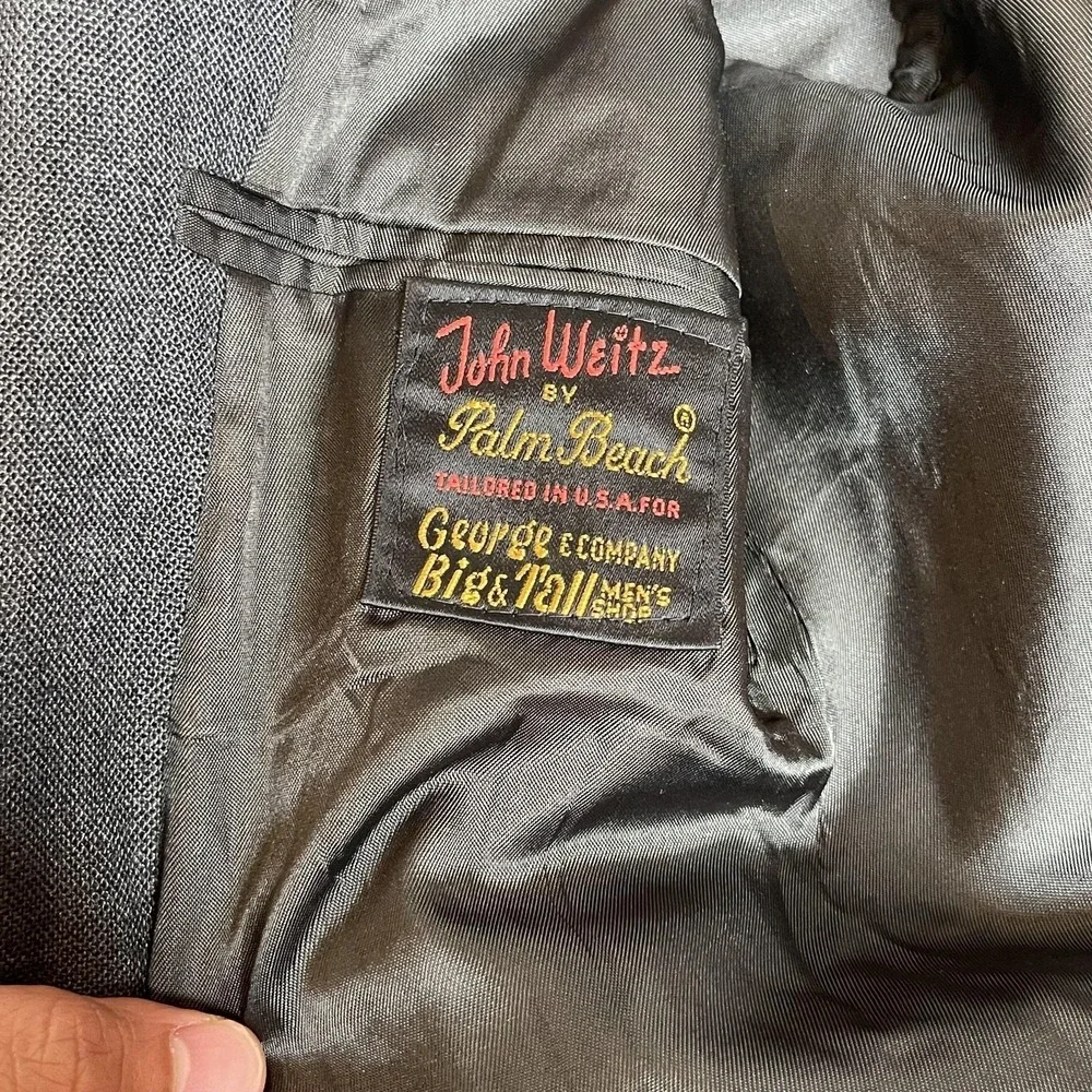 John Weitz Palm Beach Mens Big‎ Tall 44L Gray Blazer Gold Crest Buttons USA Made